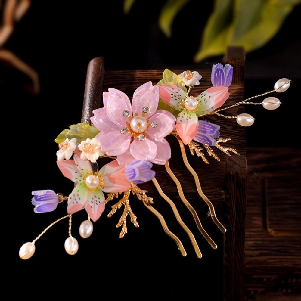 Floral Tang Dynasty Hairpin Tassel Flower Hair Comb Antique Ancient Hair Stick  Children