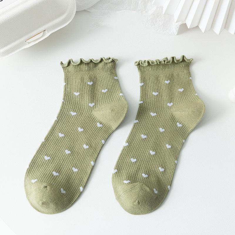 Cute Love Heart  Printed Women Socks Pack Japanese Simplicity Elegant Ladies Short Sox Soft Breathable Wife