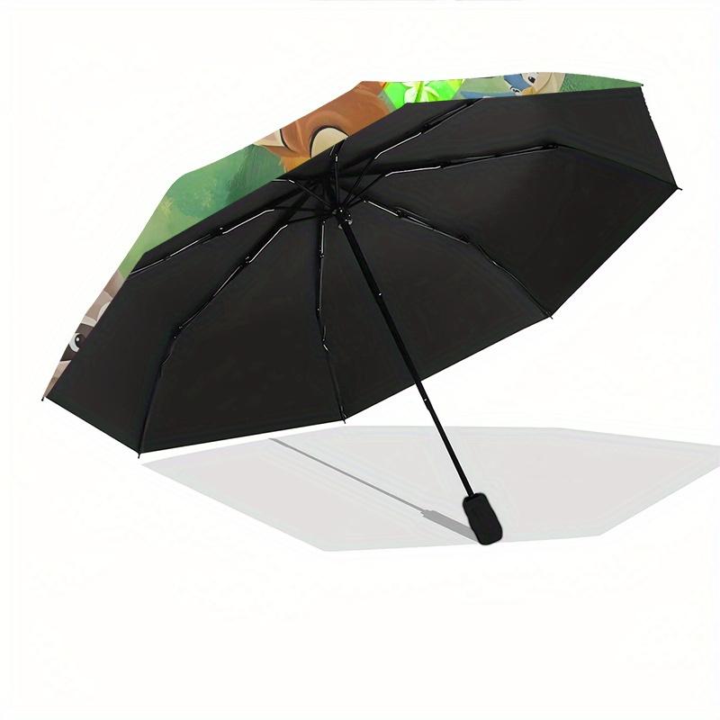 Bambi, Forest Friends Automatic Opening and Closing Umbrella - 8 Ribs Portable Folding Umbrella with Plastic Handle, Suitable for Leisure an