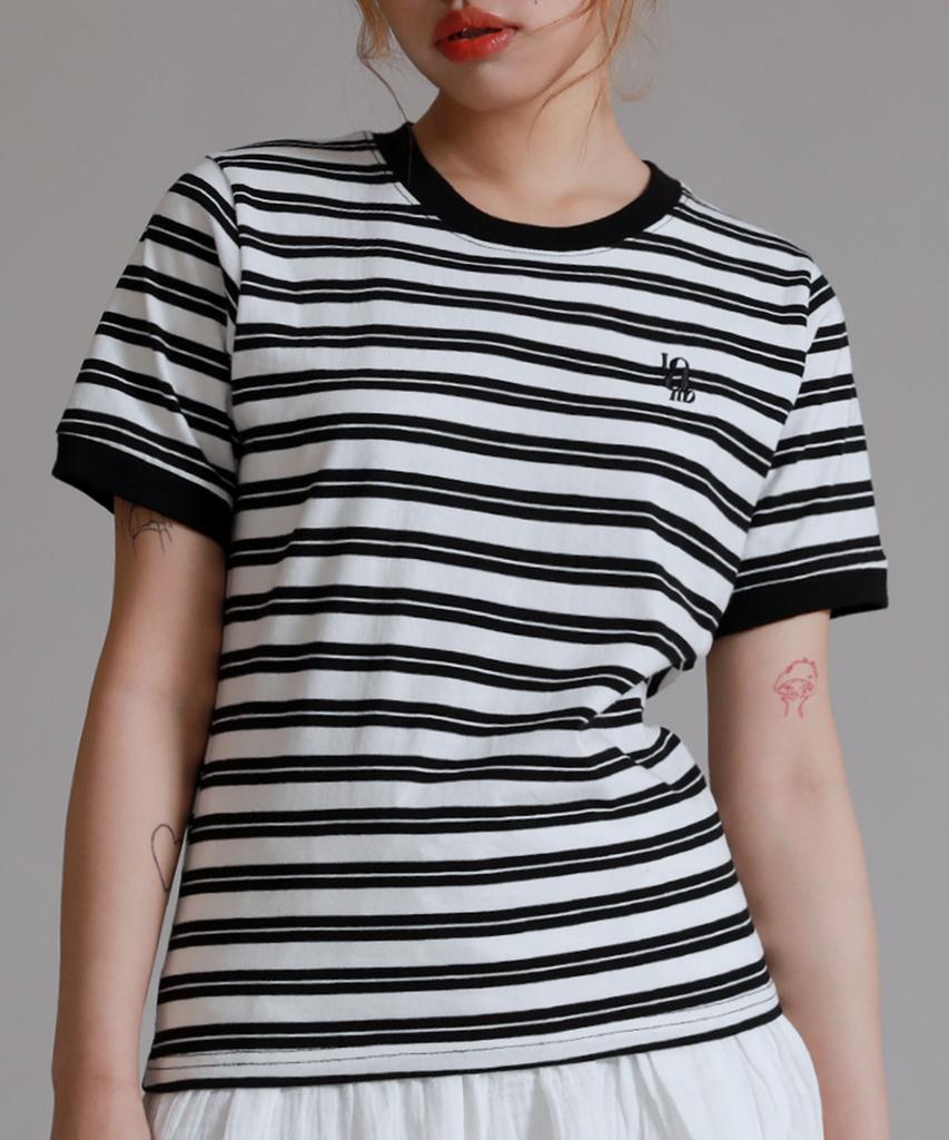 LIKE THE MOST Double Stripe Color Block Short Sleeve T-Shirt_White