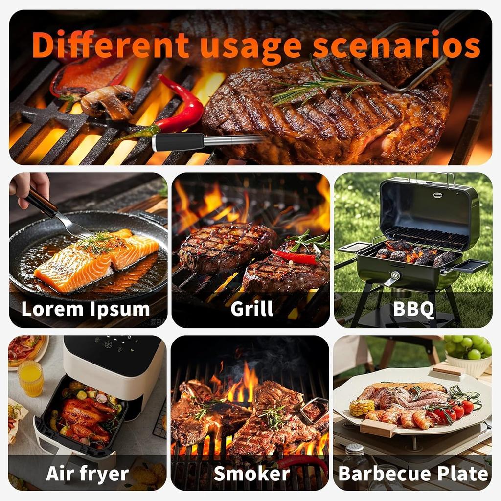 Smart Wireless Meat Thermometer with Ultra-Thin Probe,Bluetooth Food Thermometer,Digital Food Thermometer for Remote Monitoring of BBQ Grill, Oven,
