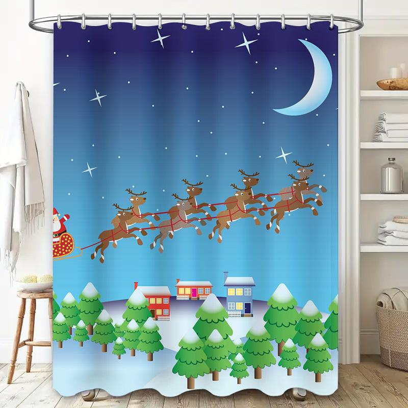 Tu Christmas Santa Claus Reindeer Elk Holiday Festive Shower Curtain Waterproof Bathroom Decor Xmas Home Decor Gift Idea