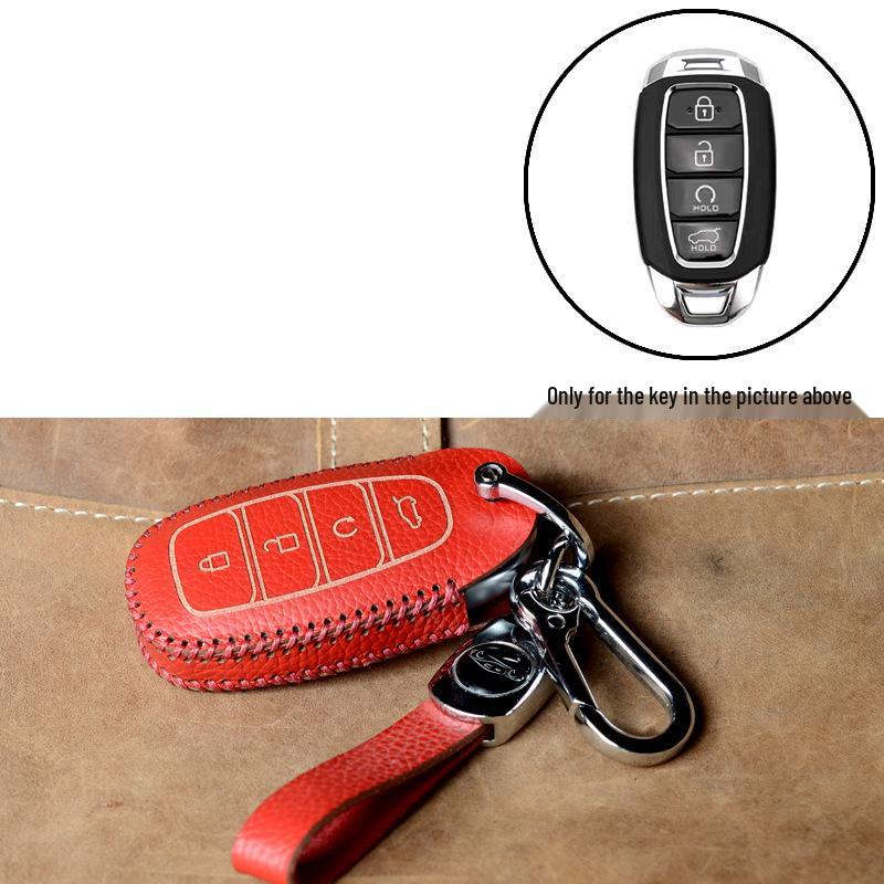 Genuine Leather Key Case for Hyundai Models: Elantra, Santa Fe, Ix35, Verna, Mistra, Lafesta, and Sonata