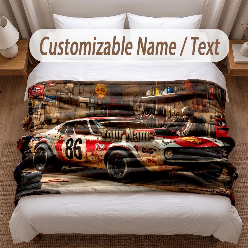 Tema Corse Automobilistiche Coperta Morbida Personalizzata Nome Personalizzato Stampa Testo Coperta Calda Decorazione Divano Casa Camera da Letto