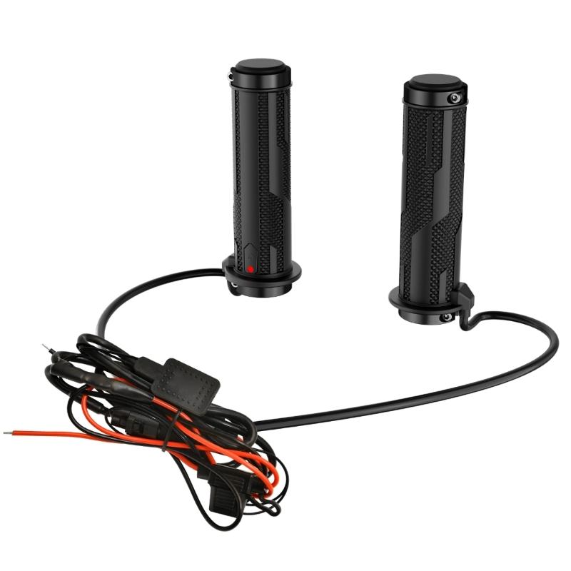 12 V Heated Handlebar Grip Set for Cold-Weather Handlebar Use with 5-Level Control, Previous-Setting Memory, 2-Clamp Structure, and Accessories