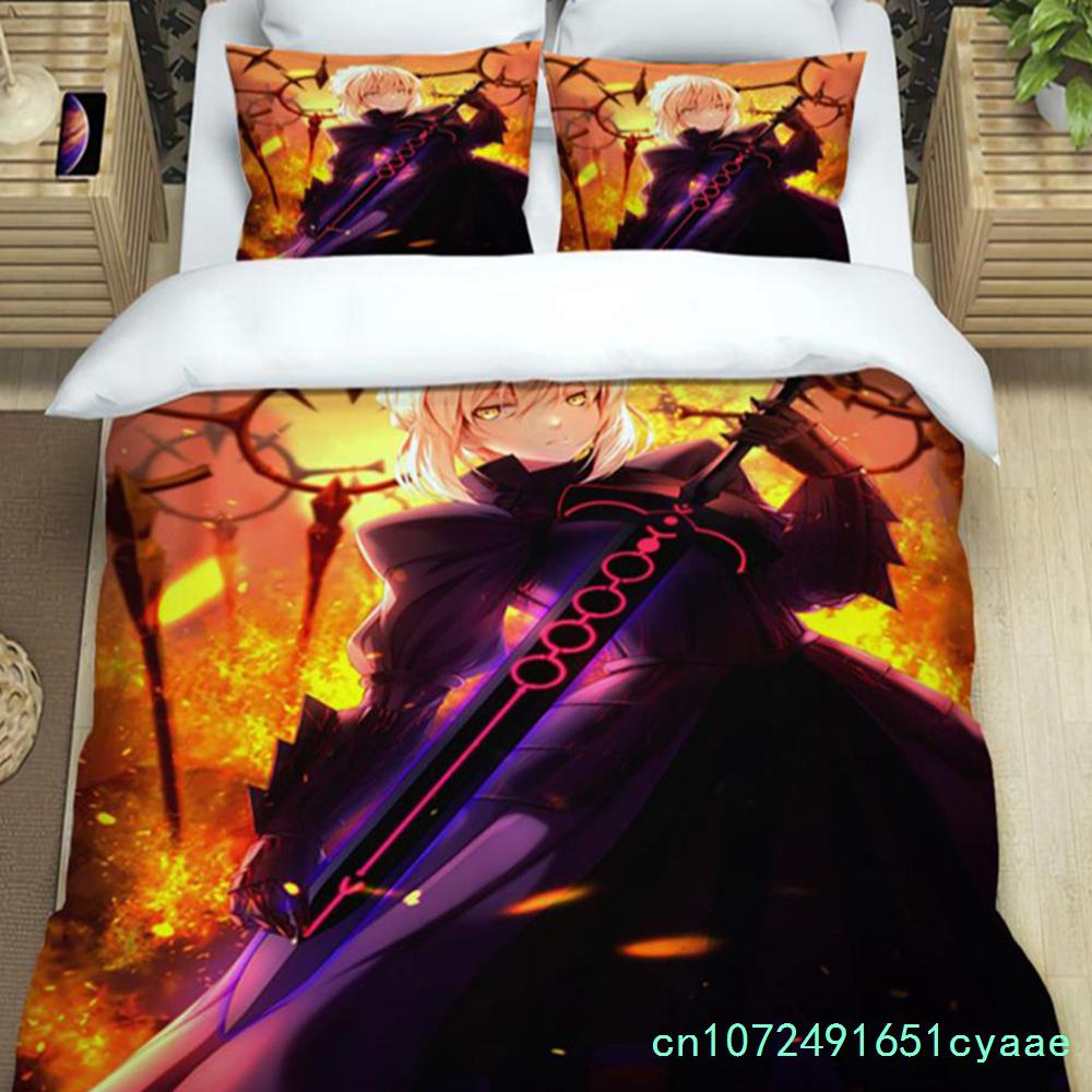 Fate/stay Night HD Print Three Piece Bedding Set Fashion Article Boys Or Adults For Beds Quilt Covers Pillowcases Gift