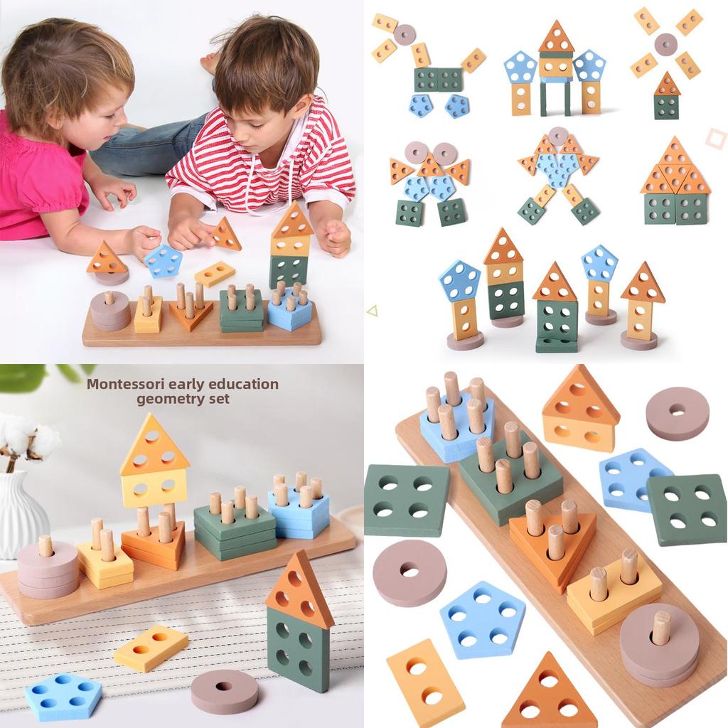 Shape Wooden Geometric Educational Building Blocks Kids Toys With Colors Morandi
