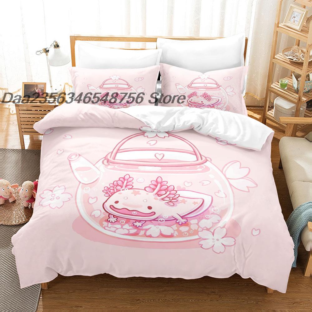 Comforter New Animal Axolotl Bedding Set Single Twin Full Queen King Size Bed Set Aldult Kid Bedroom Duvet Sets Cartoon Bed