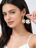 Elegant Korean Style Stainless Steel Simulated Pearl Flower Zircon Big Drop Earrings for Women, Chic Charming Piercing Jewelry