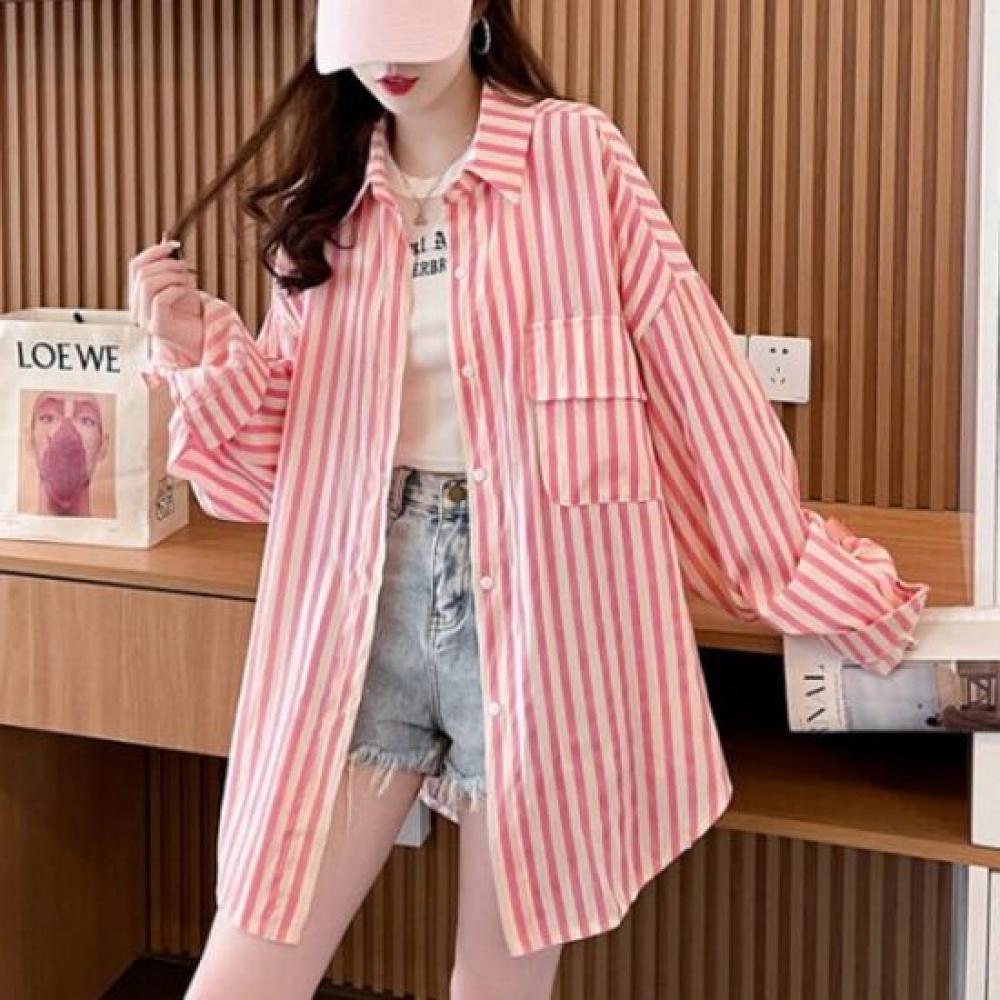 Navava Women Casual Thin Stripe Long Sleeve Shirt Nb2848