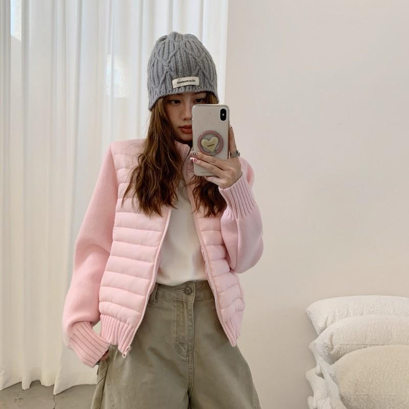 Womens Winter Casual Puffer Coat Knit Sleeve Slim Fit Stand Collar Everyday Outerwear