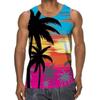 3D Printed Color Gradient Sunset Men's Vest with Plant Pattern T-shirt, Summer Loose Vacation Street Sports Top, Round Neck Vest