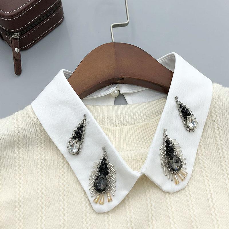 Retro Rhinestone False Collar Neckline Women Lapel Fake Collar Woman Embroidery Removable Detachable Tie Clothing Accessories