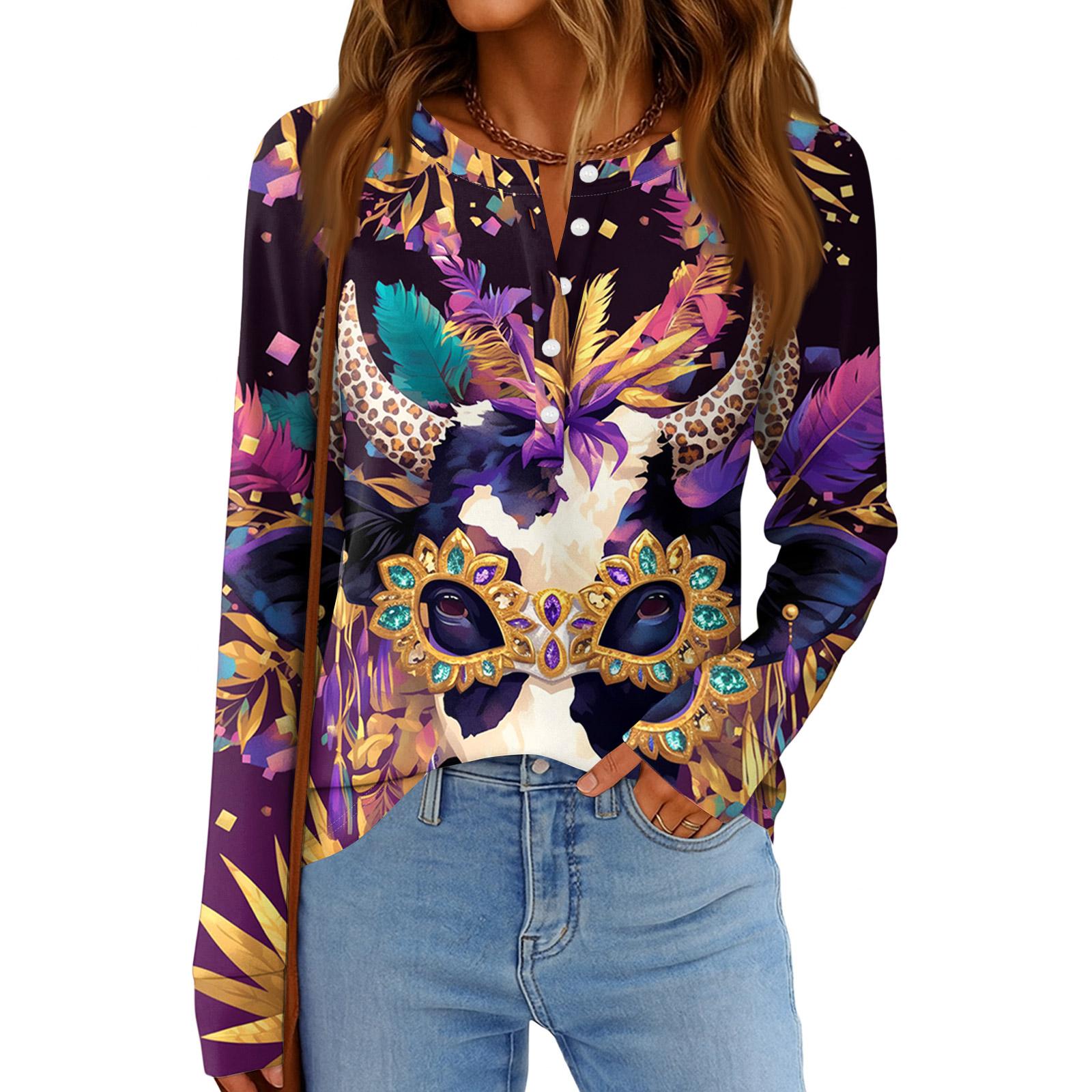 

Женская модная свободная повседневная блузка с длинным рукавом и карнавальным принтом S чёрный