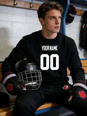 Hockey Print Men's Relaxed Fit Polyester Crew Neck Sweatshirt Warm Cozy Lounge Wear for Home and Street