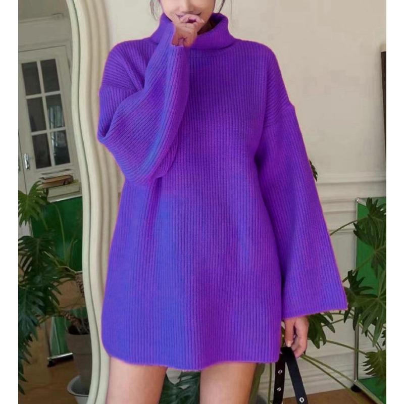 Fashion women's casual knitted sweater women's new loose solid color turtleneck women's clothing