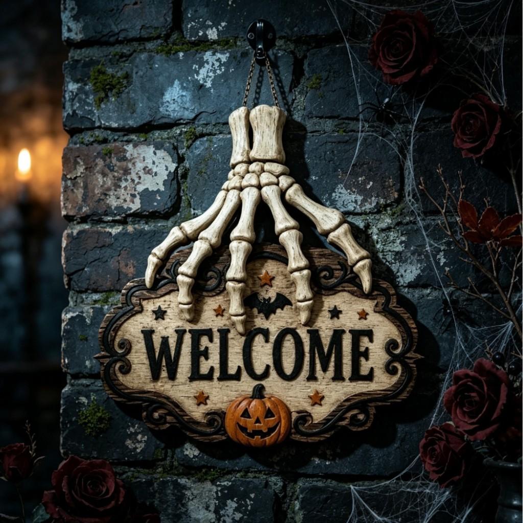 Halloween Wooden Door Number Dark Retro WELCOME Door Hanging In the Entrance Decoration Pendant the Longest Side Is 20cm