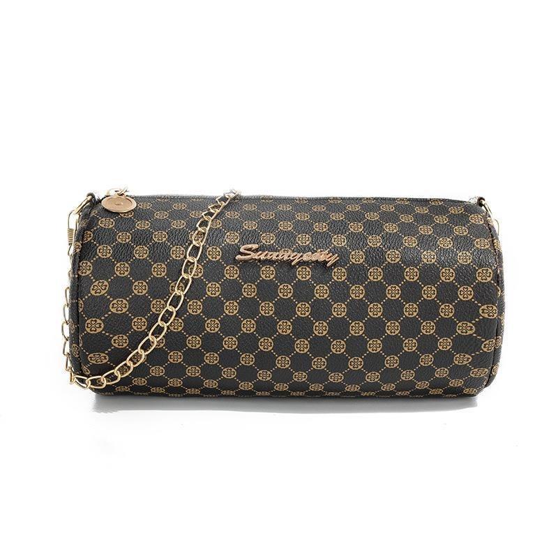 Summer new trend women's bags cylindrical messenger bags embroidered rhombus chain bags