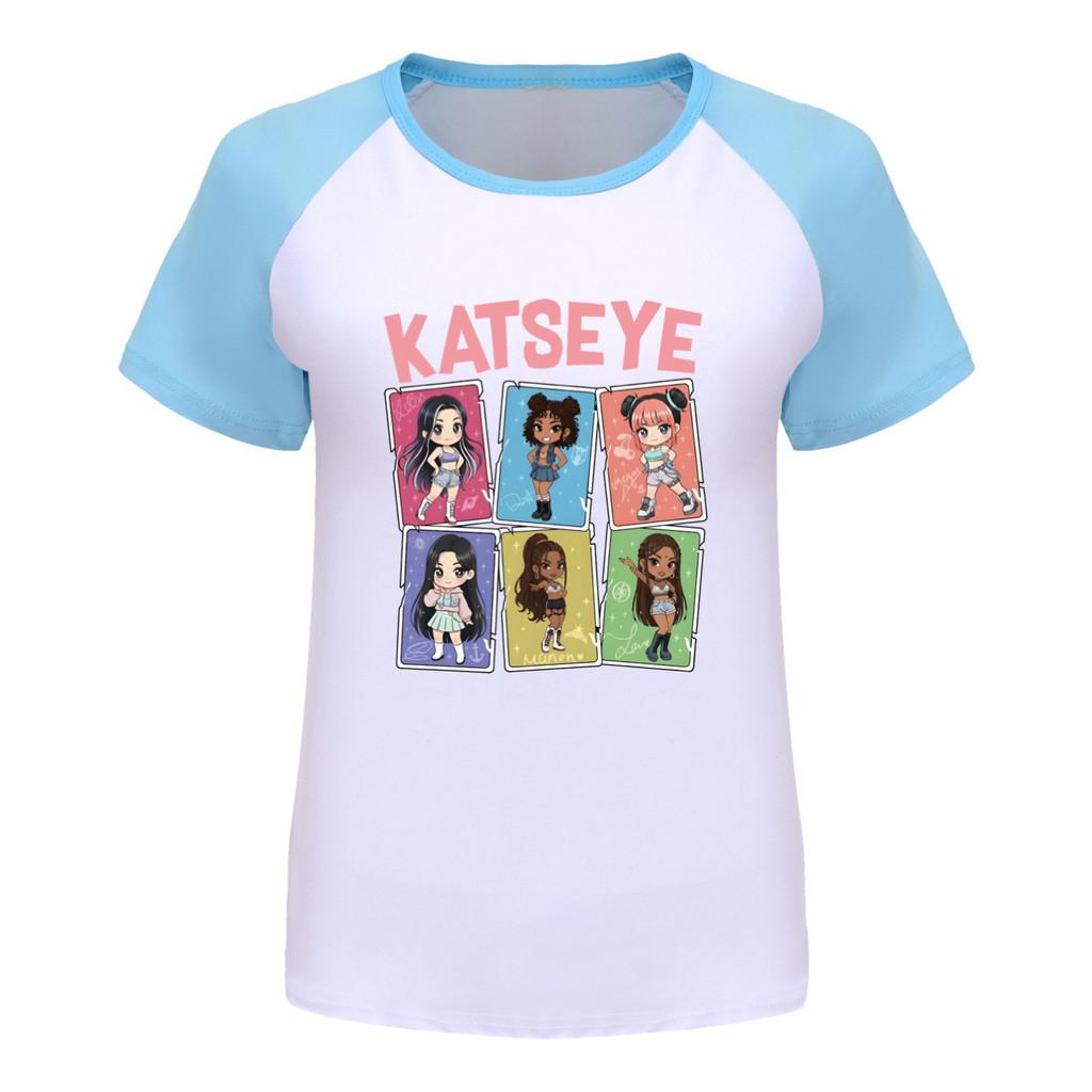 5300 Dziecięca Dziewczęca Koszulka Raglanowa z Krótkim Rękawem z Nadrukiem KATSEYE
