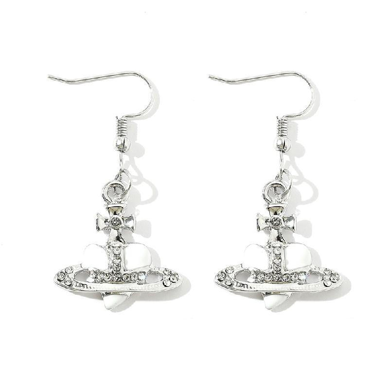1 Pair Of Classic Punk Style Alloy Silver Plated Oil Drop Saturn Pendant Fashion Jewelry