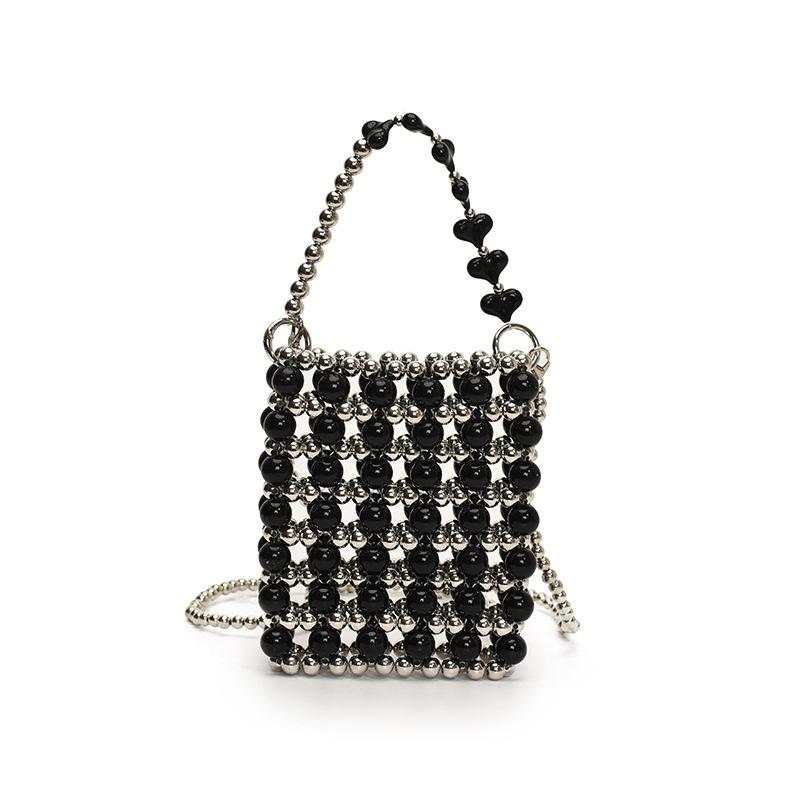 

Chain Pearl Small Square Bag Slanted Hanging Single Shoulder Handbag Casual чёрный
