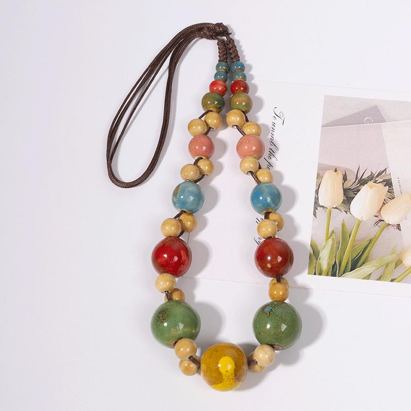 JMXD-Keramický náhrdelník Kreativní Retro Etnický styl Ručně tkaný Řetízok na klíční kost Literární Všestranný Keramické doplňky k náhrdelníku