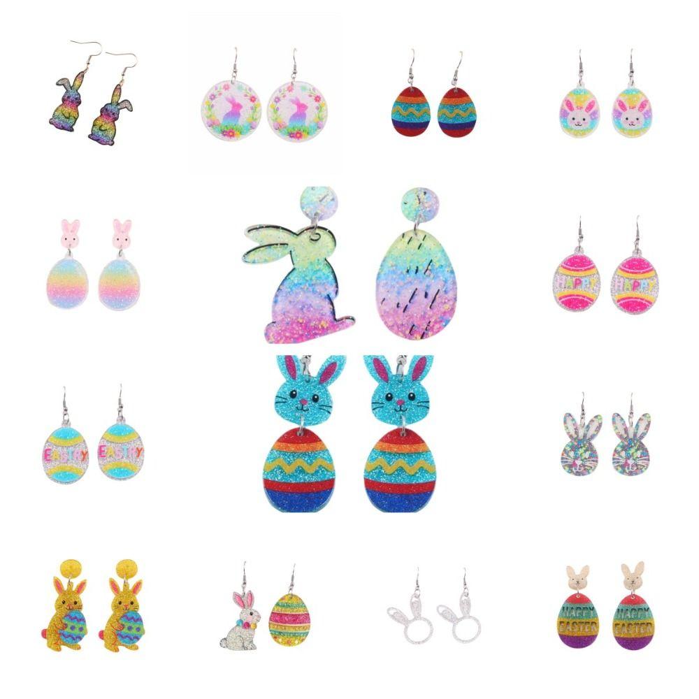 Acrylic Bunny Pendant Earrings Cartoon Easter Egg Dangle Earrings Fashion Easter Egg Earrings  Men