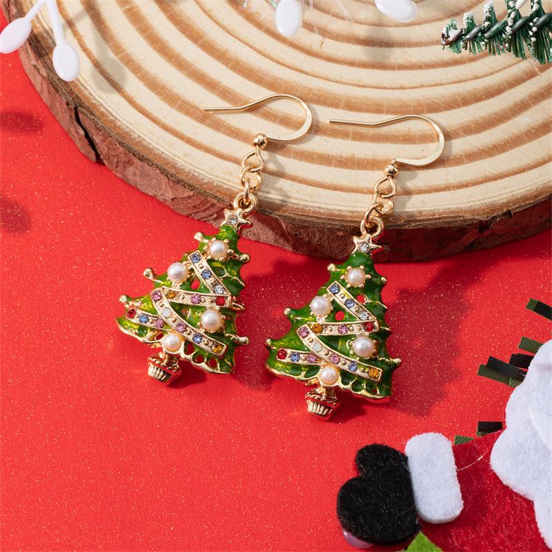 Trendy Shiny Full Rhinestone Christmas Tree Stud Earrings For Women Luxury Wedding Jewelry Girl Tassel Earring Jewerly