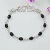 Natürliches Schwarzes Onyx-Armband, Ovales Onyx-Armband, Handgefertigtes Armband für Damen, 925 Sterlingsilber-Armband, Hochzeitsarmband
