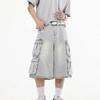 2025 Amerikanische Retro Unisex Weitbeinige Washed Denim Cargo Shorts mit Mehreren Taschen