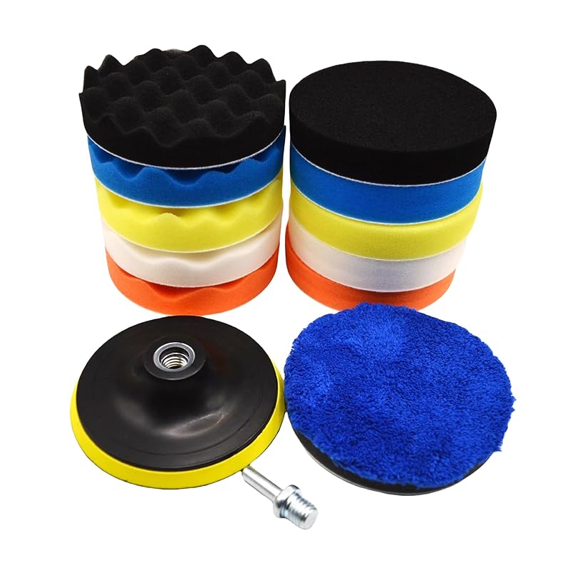 12Pcs 5Inch Foam Buffing Polishing Pads Kit, With Coral Fleece Pad, Backing Plate, M14 Drill Adapter, Car Buffing Kit For Car Polishing, Waxing,
