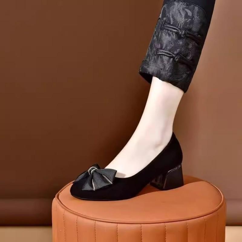 New spring and summer shallow single shoes low heel soft sole women's shoes summer round head fashion versatile matte leather women's shoes