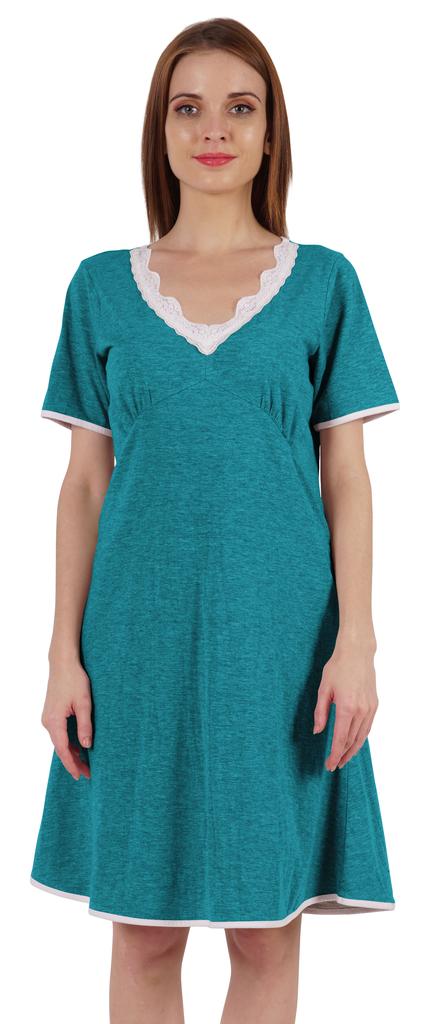 Inkmeso Solid Nightgown Dress For Women Nightwear Lace Short Sleeve Loungewear