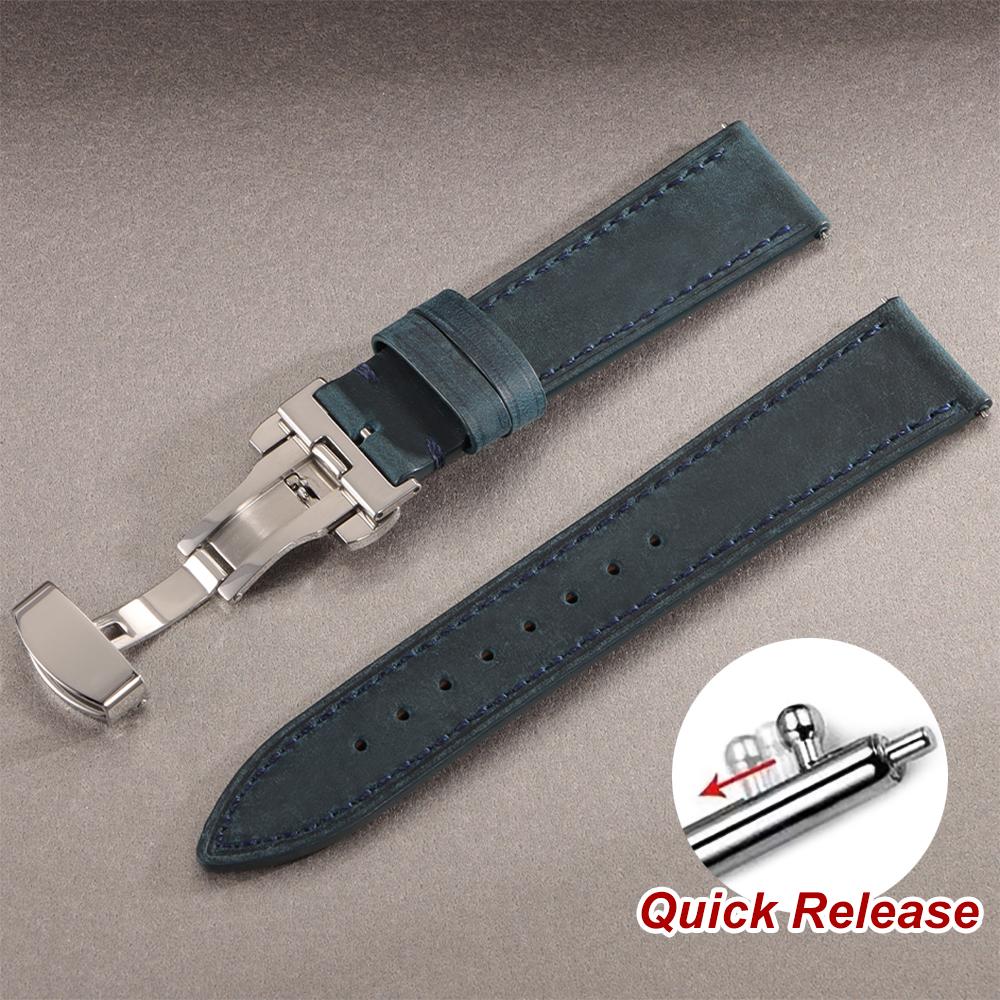 Vintage Leder Uhrenarmband Faltschließe Naht Rindsleder Armband für Omega 18/19/20/21/22/24mm Braun Handgelenkarmband für Seiko