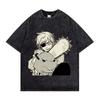 Chainsaw Man Denji Power Manga Panel Vintage Washed T Shirt  Summer Oversized Streetwear Anime Graphic Tee for Men Women