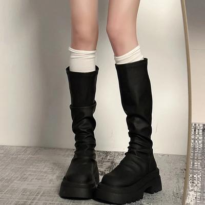 Stivali lunghi cavaliere 2025 stivali slim con rialzo altezza ragazza piccante stivali lunghi Jurchen nuovo stile pan di spagna suola spessa