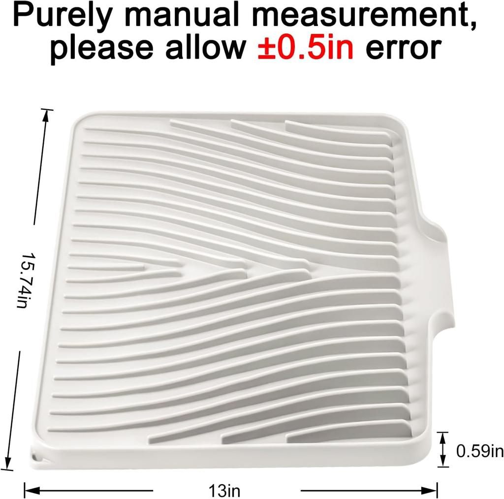 Silicone Dish Drying Mat for Kitchen Counter,  Non-Slip Drain Pad with Built-in Drain, Heat Resistant Stone Drying Mat