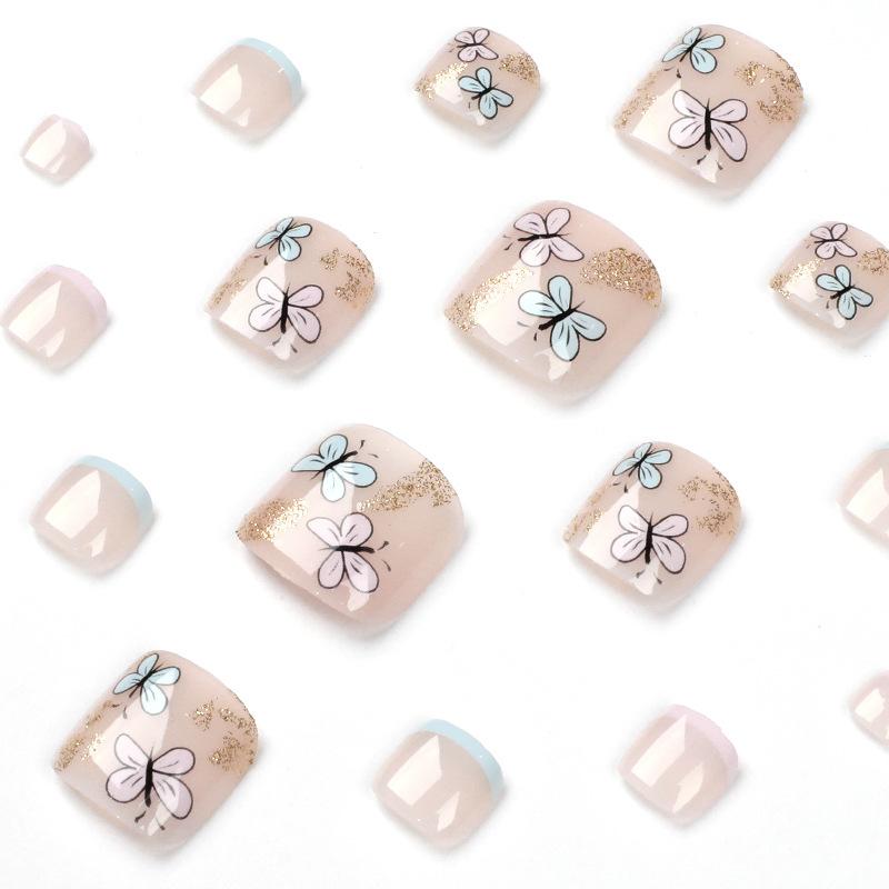 Blue Purple Butterfly Gold Foil Foot Nail Wearing Nail Finished Nail Pads, Wearing Nail Wearable Nail Pads Nail Pads