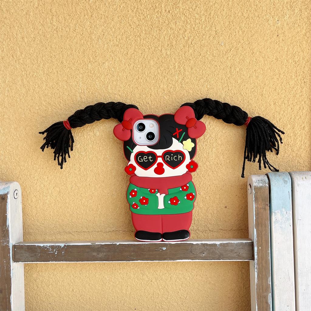 For iPhone 15 Silicone Case Cute Northeast Girl Design Shockproof Phone Back Cover