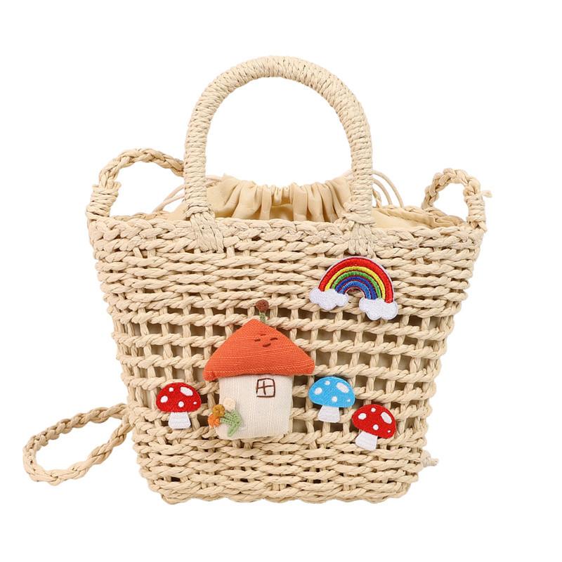 Stroh kleine Tasche lässige Schulter Umhängetasche Damen gewebte Bucket Bag Cartoon niedliche Gemüsekorb Handtasche