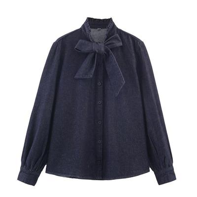 Myst&Za Women's Winter 2025 Bow Denim Shirt