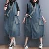 Korean Fall  Long Clothes Womens Fashion Loose Belt Sleeveless Denim Dresses Ladies Classic Leisure Vintage Vestidos