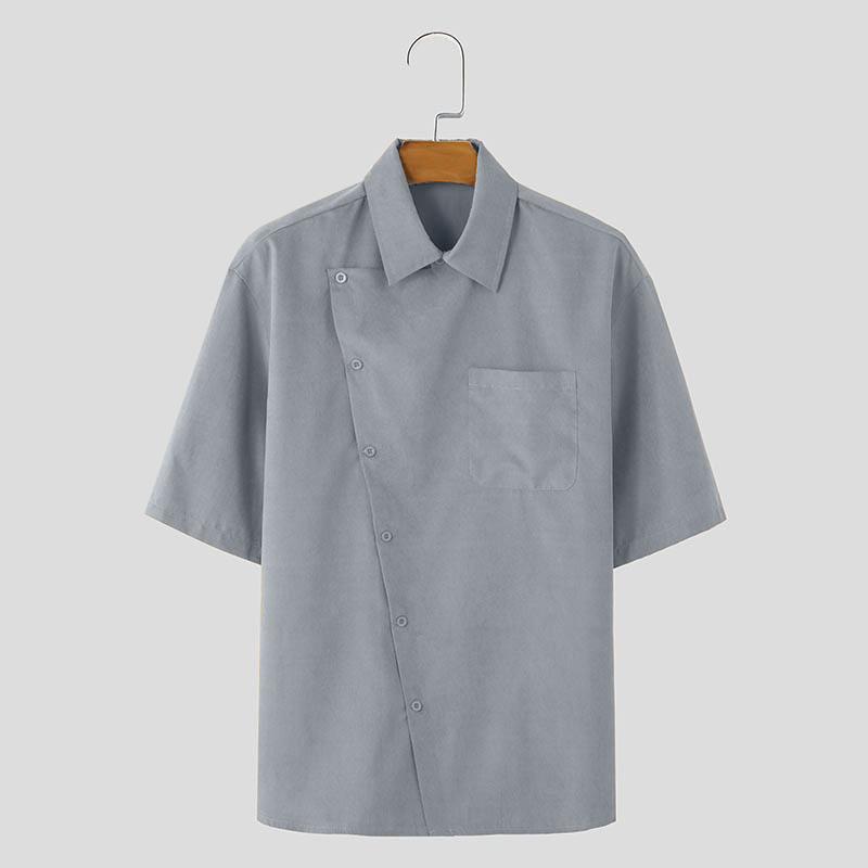 

INCERUN Мужские рубашки свободного покроя с коротким рукавом и косыми пуговицами, повседневные топы L светло-серый