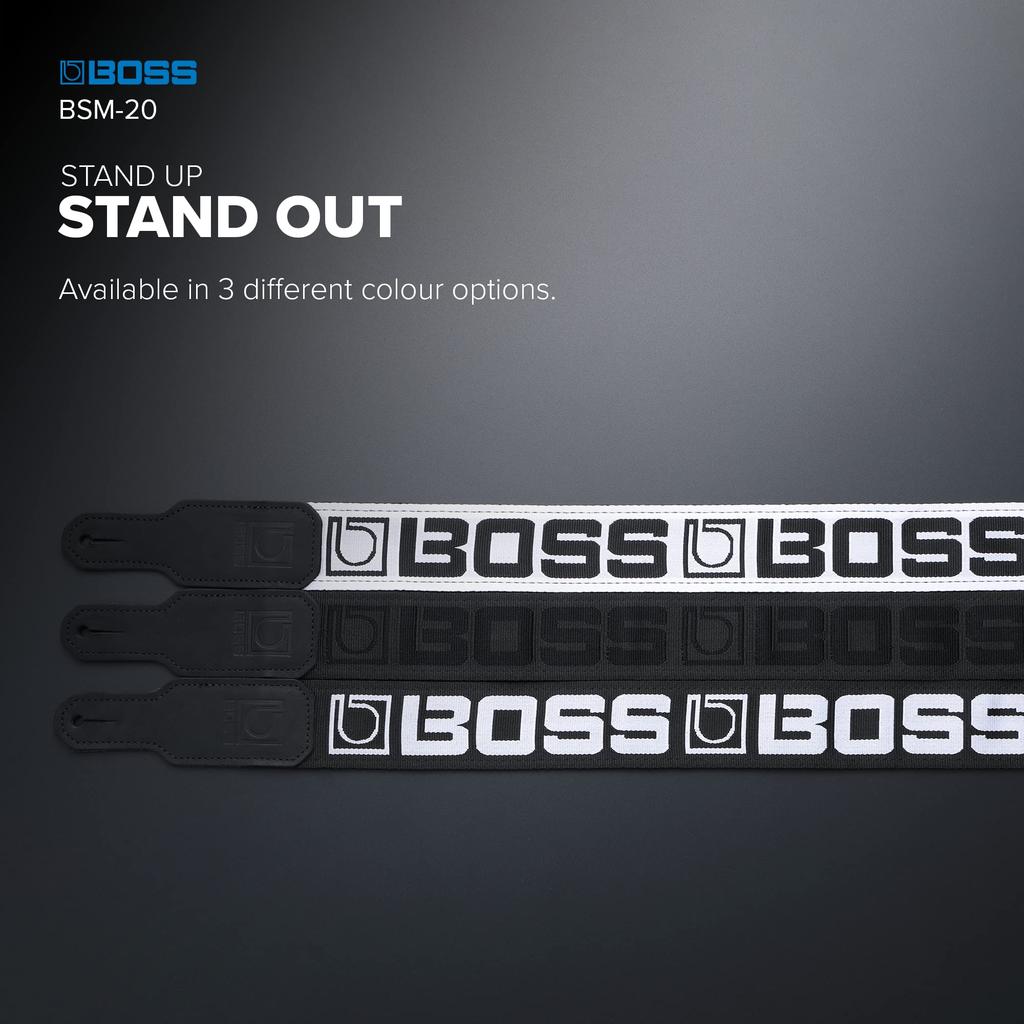 Boss Guitar Strap 5cm Adjustable Black with White for [BOSS] BSM-20-BW Wide, Length, Monogram, Logo, Guitar/Bass