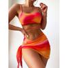 Womens Tie-Dye Print Adjustable Backless 3-Piece Bikini Set With Padded Cups Pool Beach Vacation Swimwear