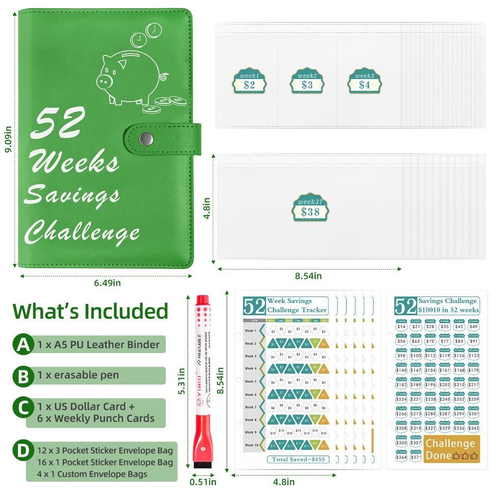 52 Weeks Money Saving Challenge Loose Leaf Savings Tracking Sheets  Tear Resistant