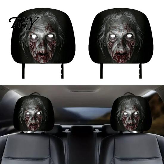 Funny Prank Car Accessories 2Pcs Ghost Face Headrest Covers, Halloween Horror Seat Decorations, Holiday Atmosphere Decor Universal Fit