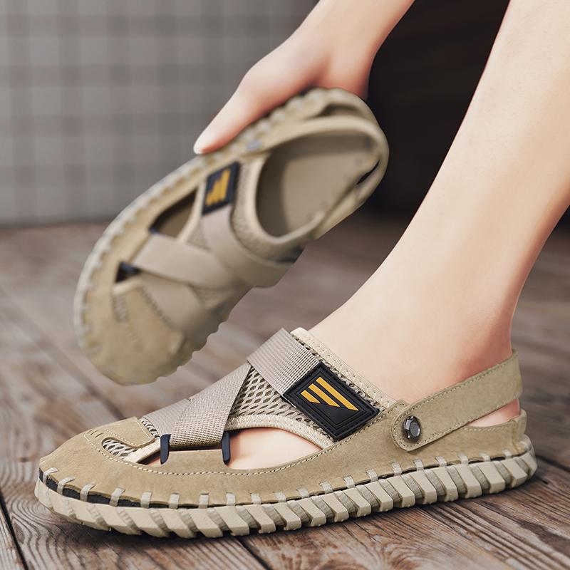 Summer Men Sandals Genuine Leather Mens Casual Shoes Outdoor Men Leather Sandals for Men Beach Shoes Roman Mens Shoes