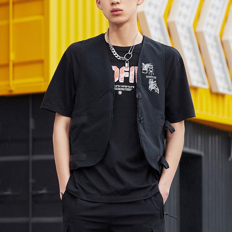 Li Ning Bad Five Tactical Print Breathable Casual Vest Unisex Vests Black AMDR009-1