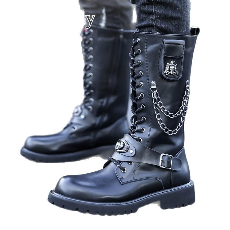 Men Large Size Motorcycle Martin Boots Tall Outdoor Riding Casual Work Shoes for Travel Streetwear Daily Wear Sizes 39-48